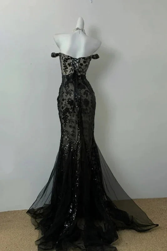 Sexy Lace Off-Shoulder Empire Mermaid Party Prom Dress