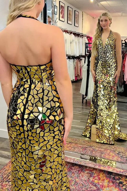 Sexy V-Neck Halter Backless Mermaid Party Prom Dress