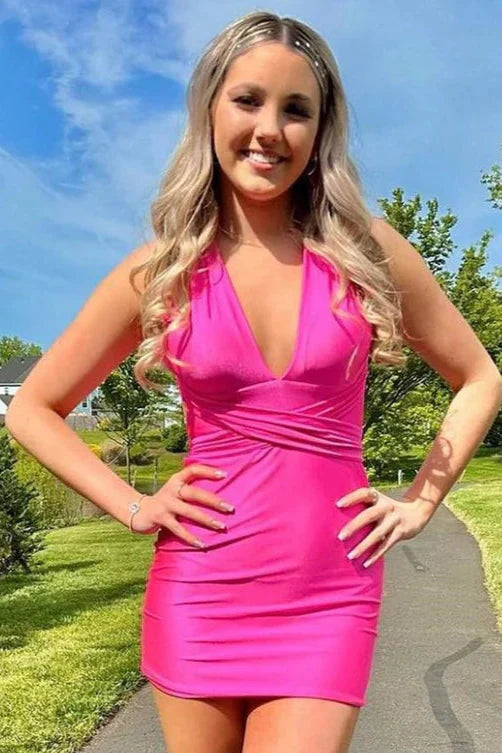 Sexy V-Neck Sleeveless Empire Satin Homecoming Dress