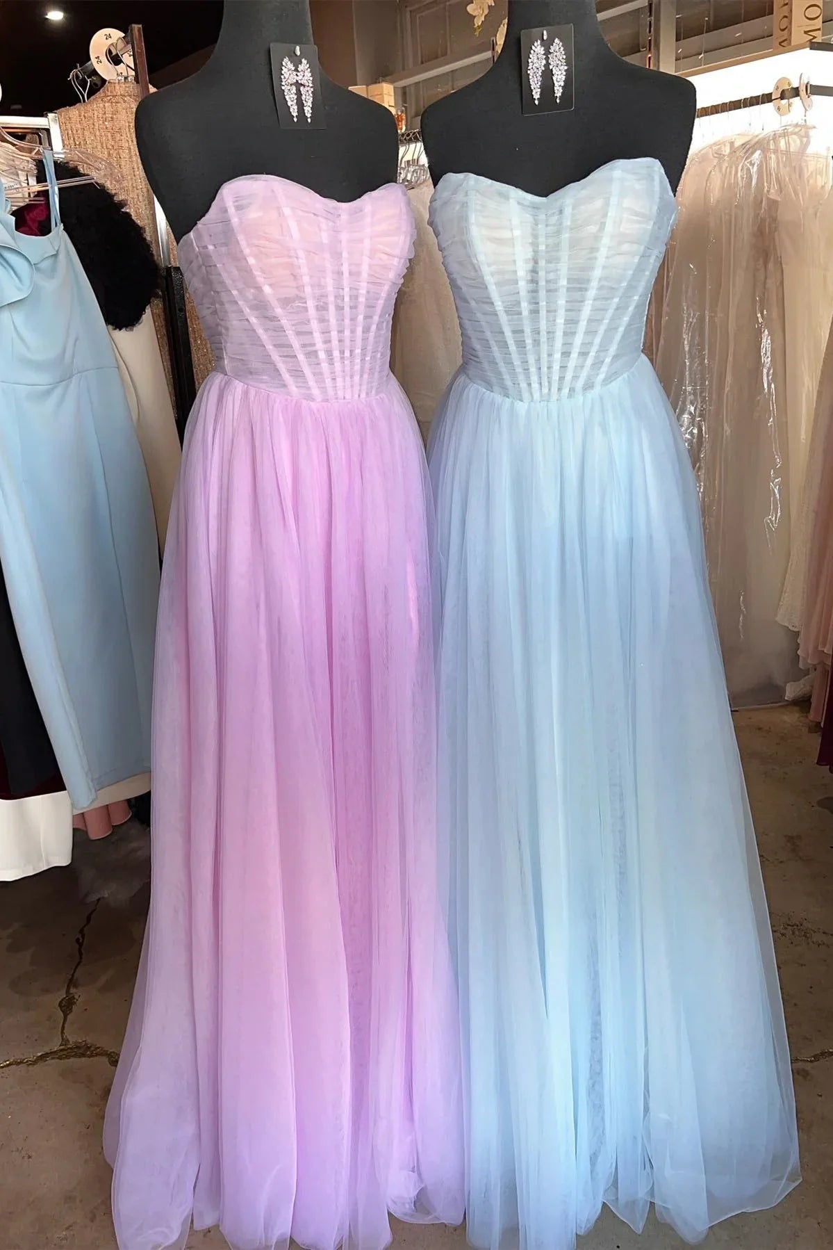 Sheer Empire Sweetheart Strapless Tulle A-Line Party Prom Dress
