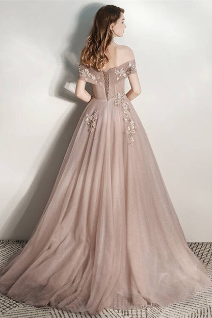 Off-Shoulder Tulle A-Line Empire Party Prom Gown