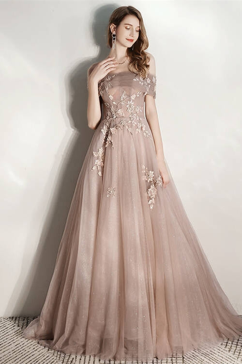 Off-Shoulder Tulle A-Line Empire Party Prom Gown