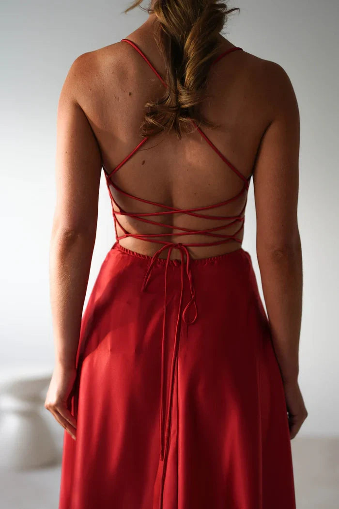 Simple Satin A-Line Bateau Spaghetti Straps Party Prom Dress