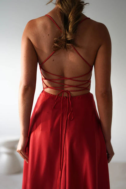 Simple Satin A-Line Bateau Spaghetti Straps Party Prom Dress