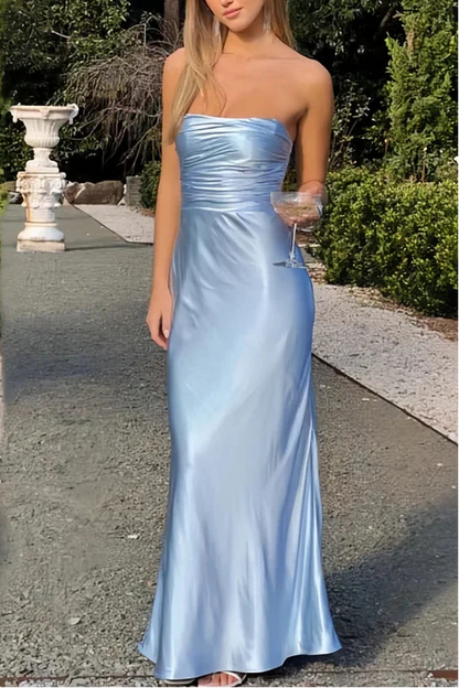 Simple Satin Fitted Empire Strapless Party Prom Dress