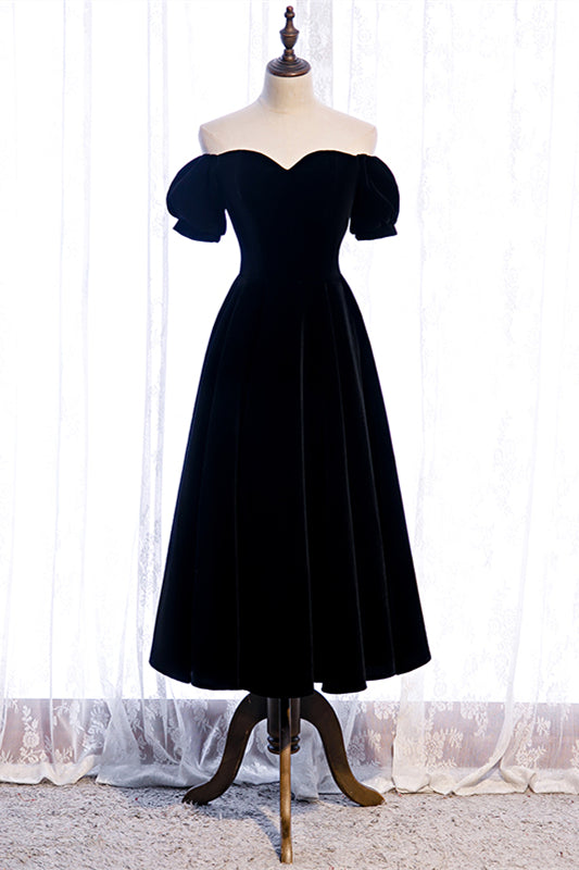 Sweetheart Off-Shoulder Velvet A-Line Midi Party Evening Dress