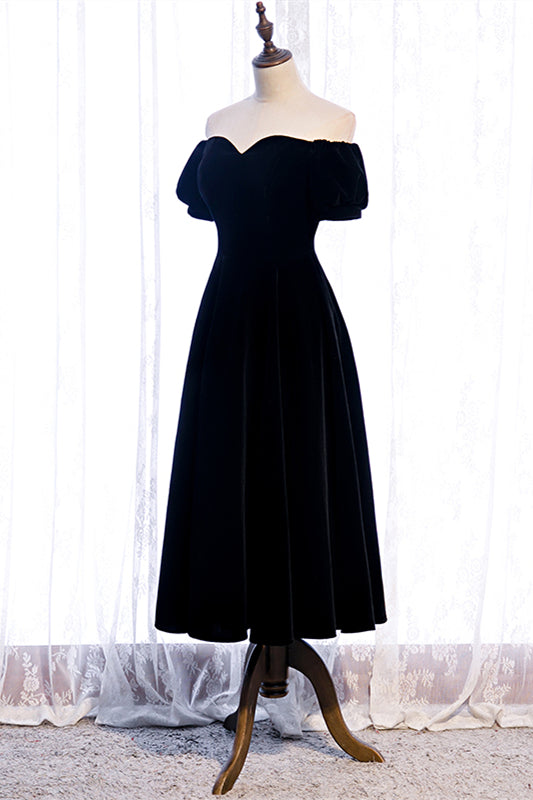 Sweetheart Off-Shoulder Velvet A-Line Midi Party Evening Dress