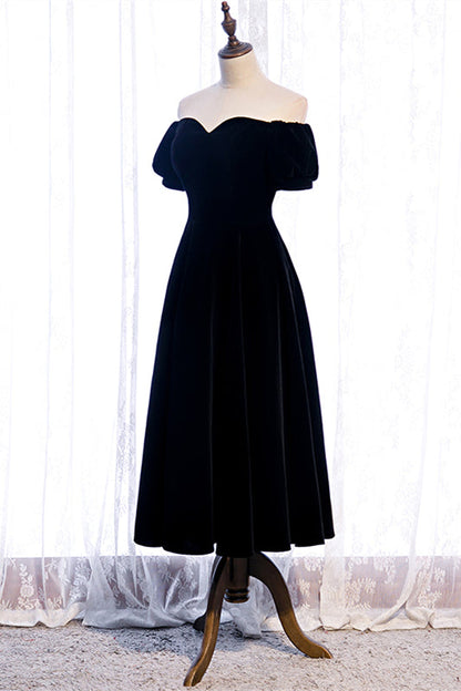 Sweetheart Off-Shoulder Velvet A-Line Midi Party Evening Dress