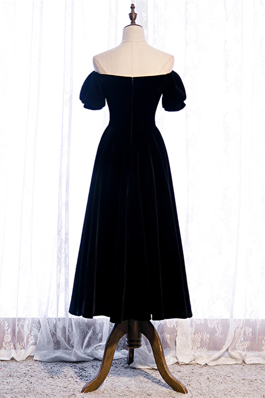 Sweetheart Off-Shoulder Velvet A-Line Midi Party Evening Dress