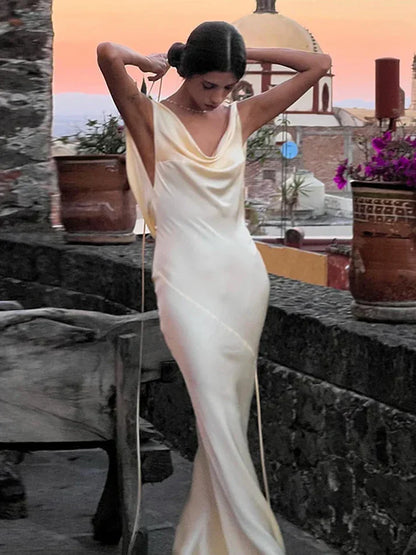 Simple Mermaid Spaghetti Strap Satin Backless Evening Dress Prom Dress SH1589