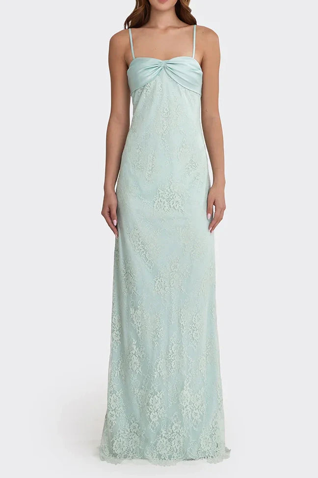 Spaghetti Straps Lace Floor-Length Party Prom Dress