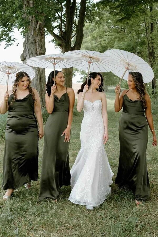 Spaghetti Straps Satin Long Bridesmaid Dress
