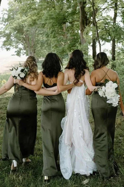 Spaghetti Straps Satin Long Bridesmaid Dress