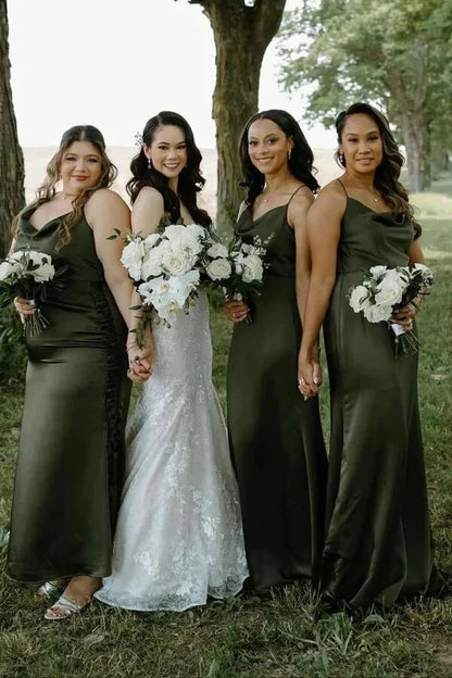 Spaghetti Straps Satin Long Bridesmaid Dress