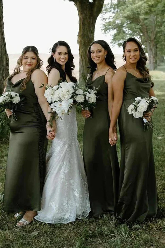 Spaghetti Straps Satin Long Bridesmaid Dress