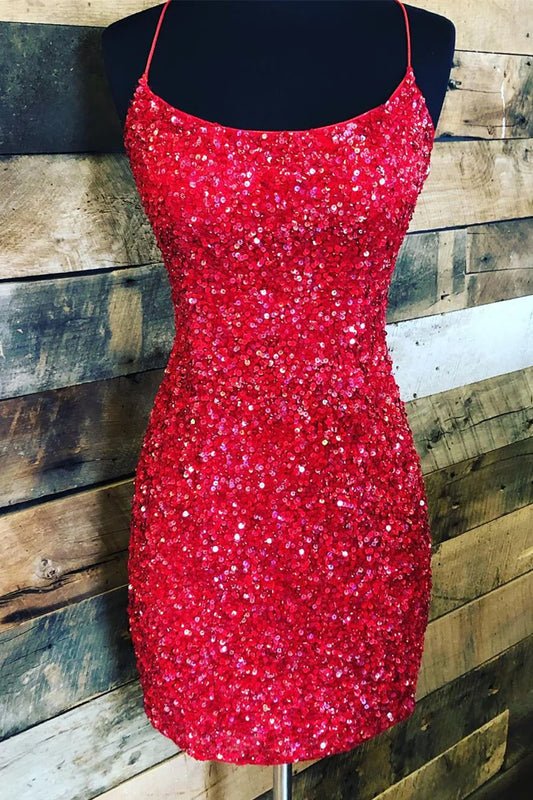 Sparkly Bateau Lace Up Sequins Fitted Homecoming Party Dress