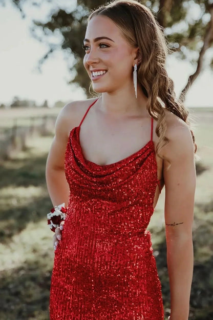 Sparkly Bateau Sleeveless Mermaid Sequins Party Prom Dress