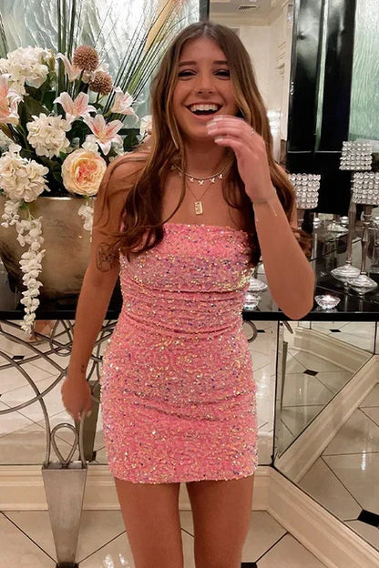 Sparkly Bodycon Fully Sequins Lace Up Homecoming Dress