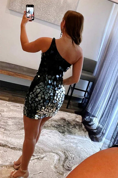Sparkly Bodycon One Shoulder Beaded Homecoming Dress