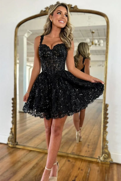 Sparkly Lace A-Line Sweetheart Sleeveless Homecoming Dress