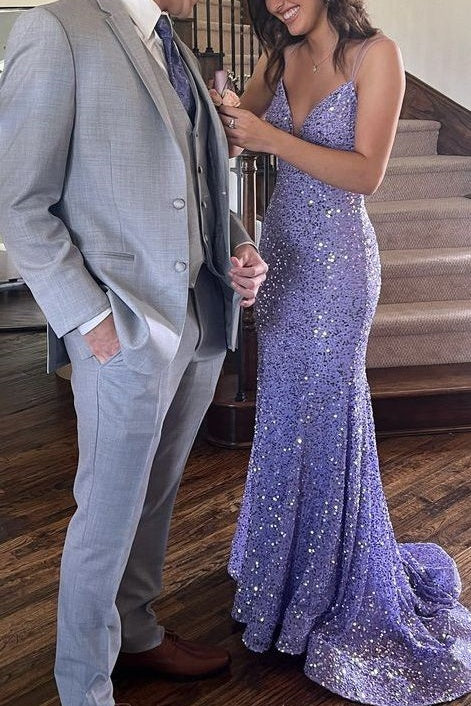 Sparkly Mermaid Sequins V-Neck Sleeveless Party Prom Dress