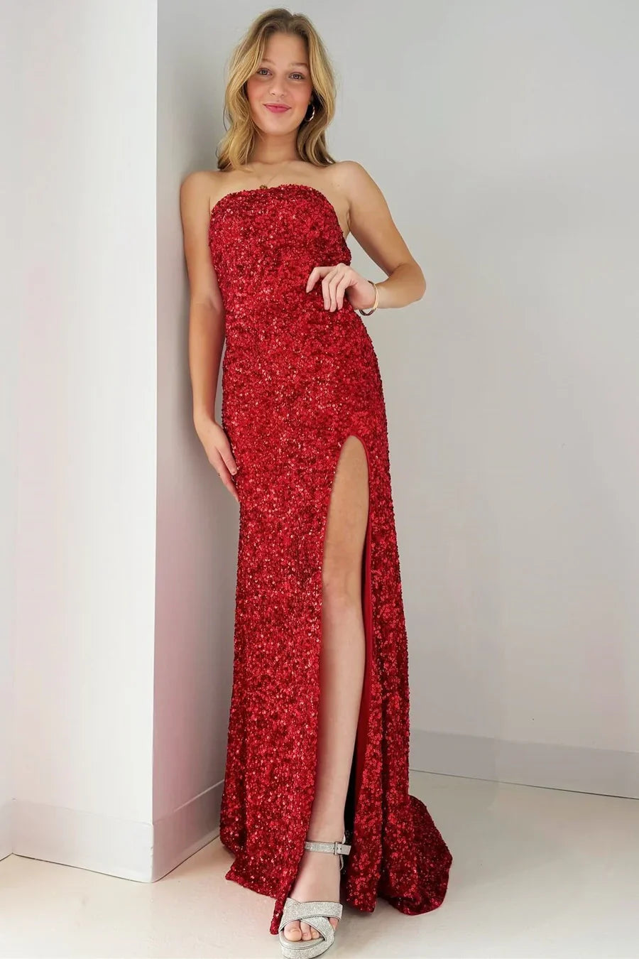 Sparkly Sequins Strapless Mermaid Long Party Prom Dress