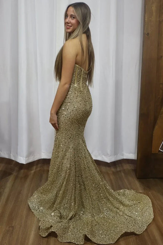 Sparkly Sweetheart Spaghetti Straps Mermaid Party Prom Dress
