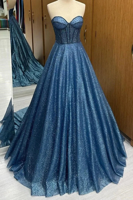 Sparkly Sweetheart Strapless Beaded Empire Party Prom Dress