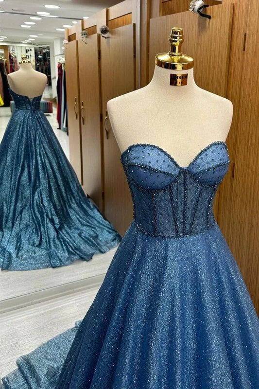 Sparkly Sweetheart Strapless Beaded Empire Party Prom Dress