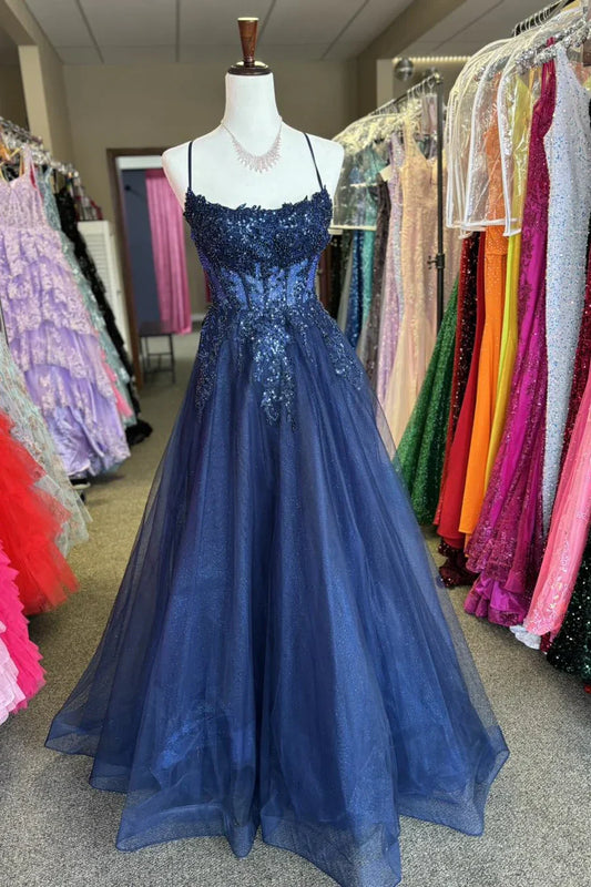 Sparkly Tulle A-Line Appliques Bateau Sleeveless Party Prom Dress