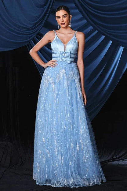 Sparkly V-Neck Empire A-Line Floor-Length Party Evening Dress