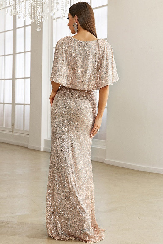 Sparkly V-Neck Mermaid Empire Sequin Prom Party Dress