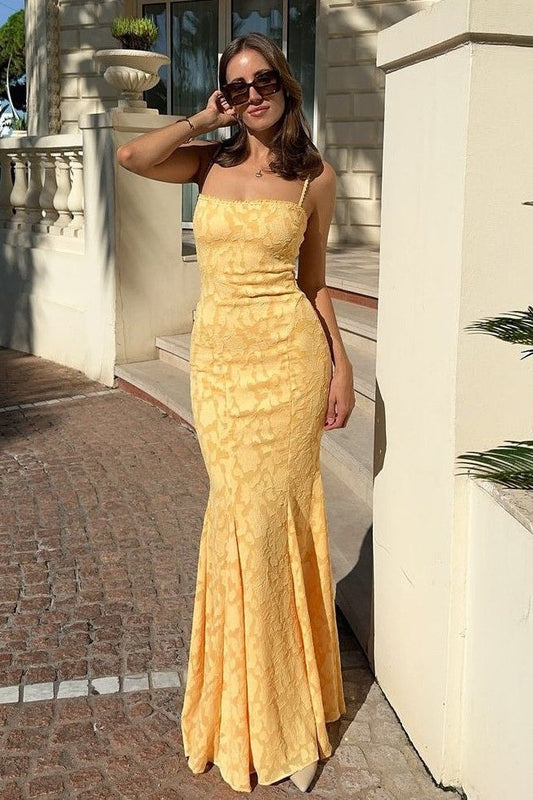 Square Lace Up Mermaid Lace Floor-Length Party Prom Dress