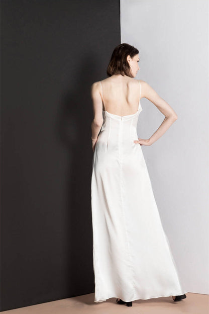 Simple Satin Ruched Empire Party Prom Dress With Slit