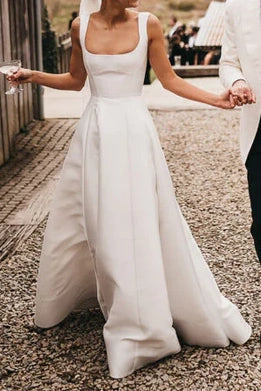 Square Satin A-Line Empire Sleeveless Long Wedding Dress