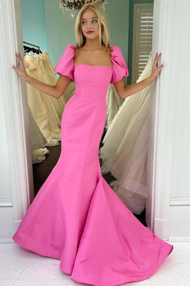 Square Short Sleeved Mernaid Long Party Prom Dress