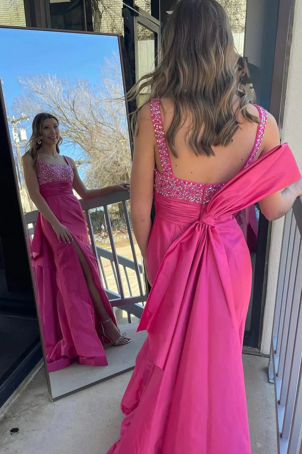 Square Sleeveless Beaded Top Mermaid Satin Party Prom Dress