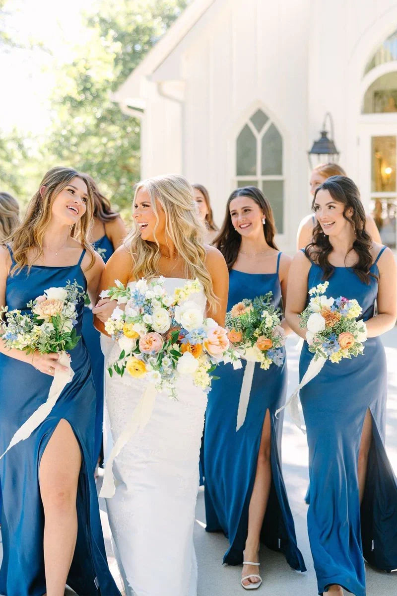 Square Sleeveless Open Back Long Bridesmaid Dress With Bow
