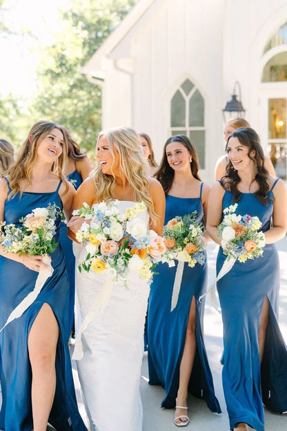 Square Sleeveless Open Back Long Bridesmaid Dress With Bow