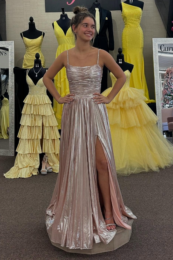 Square Spaghetti Straps Satin A-Line Lace Up  Party Prom Dress