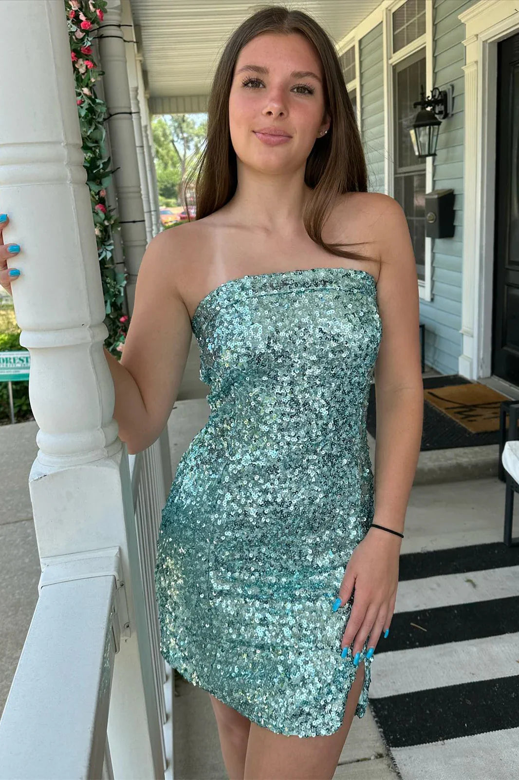 Glitter Fully Sequins Bodycon Strapless Homecoming Dress