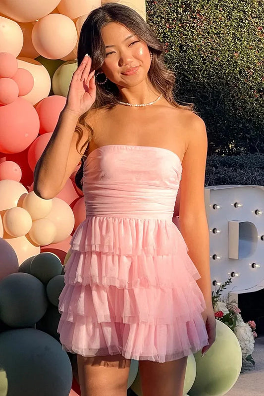 Strapless A-Line Empire Tulle Tiered Homecoming Dress