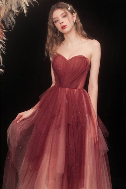 Tiered Tulle A-Line Sweetheart Strapless Empire Prom Dress