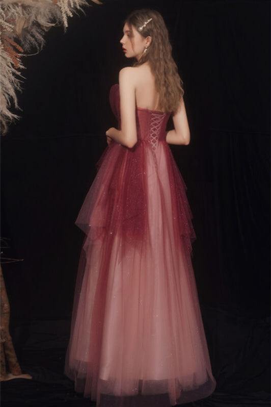 Tiered Tulle A-Line Sweetheart Strapless Empire Prom Dress