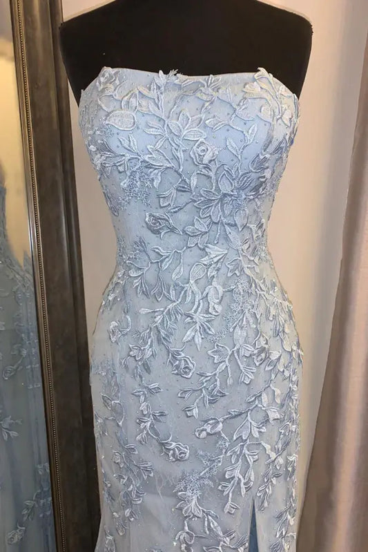 Strapless Empire Appliques Mermaid Formal Prom Dress