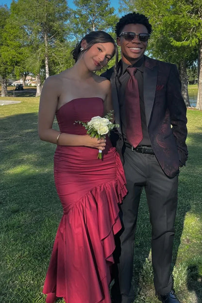 Strapless Empire Satin Ruffle Tiered Party Prom Dress