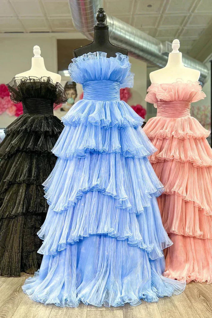 Strapless Empire Tiered With Train Chic Prom Dress