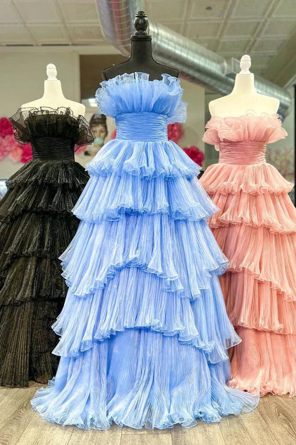 Strapless Empire Tiered With Train Chic Prom Dress