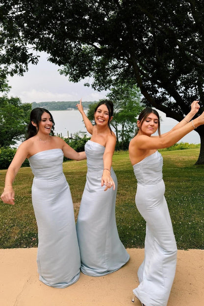 Strapless Satin Empire Bodycon Long Bridesmaid Dress