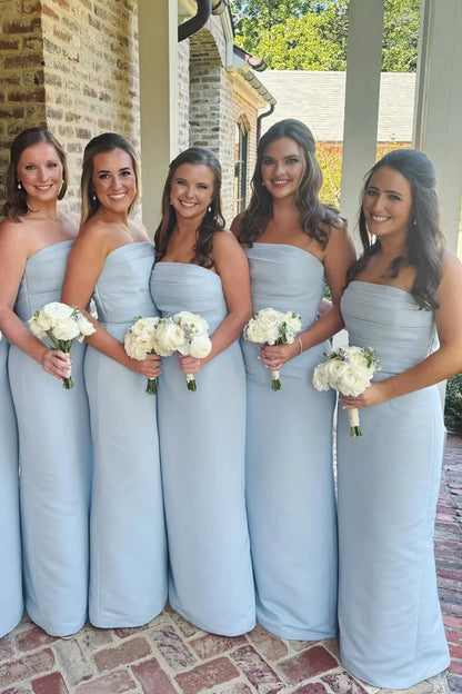 Strapless Satin Empire Bodycon Long Bridesmaid Dress